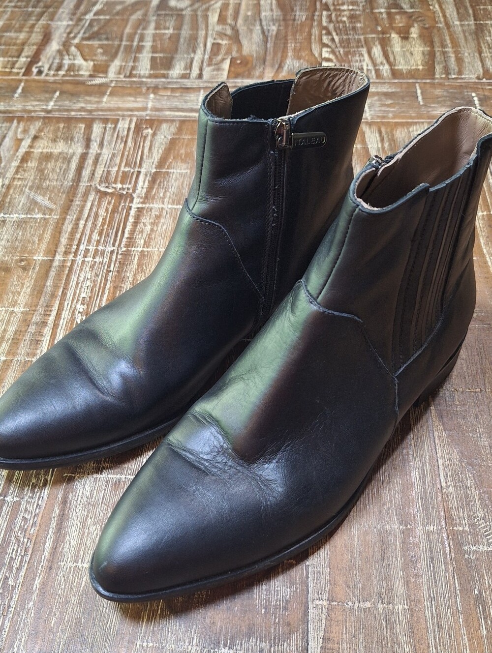 ITALEAU Boots Women's 39 1/2 Black Italian Leather Zip US 9.5 Mid Boot